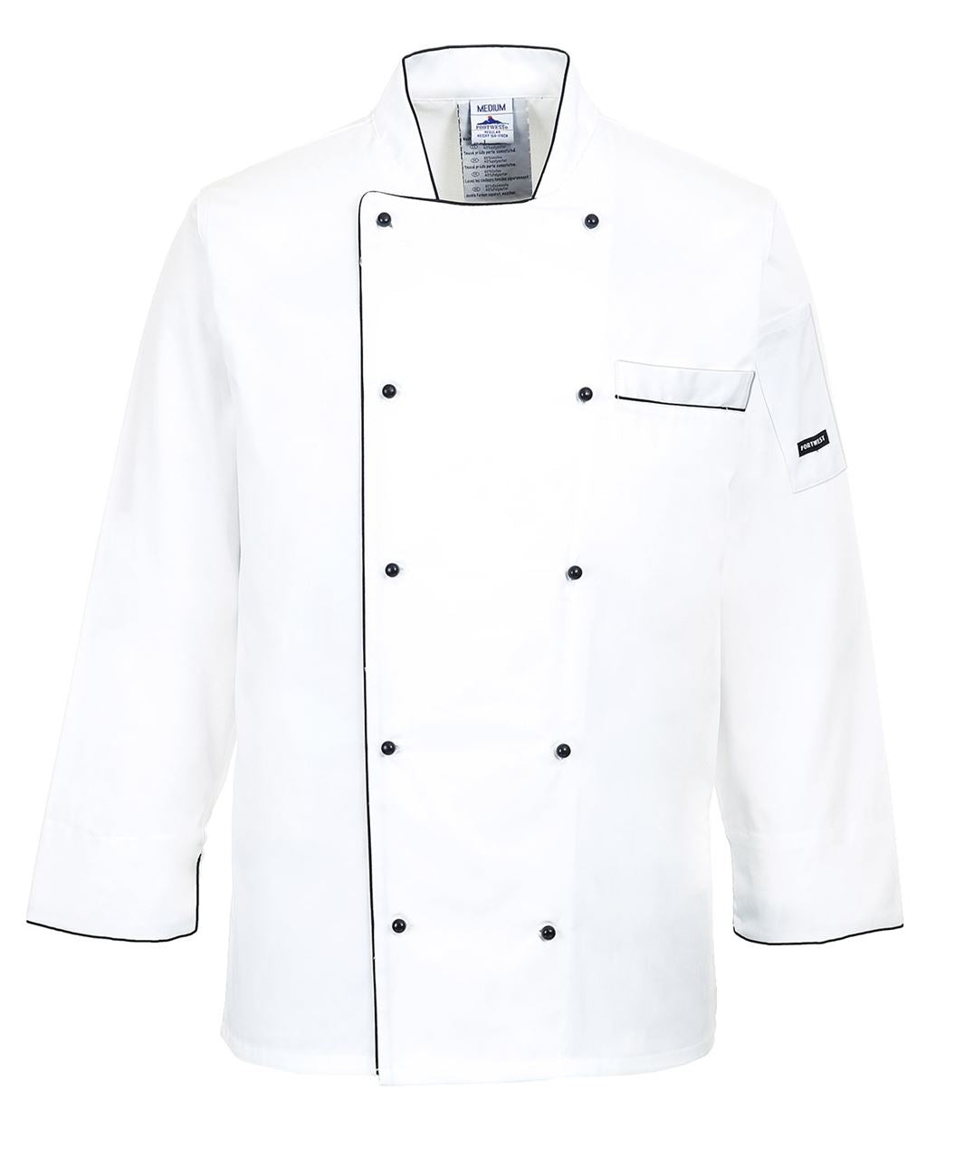 Portwest C776 Anti-Crease Finish White with Black Trim Executive Chef Jacket