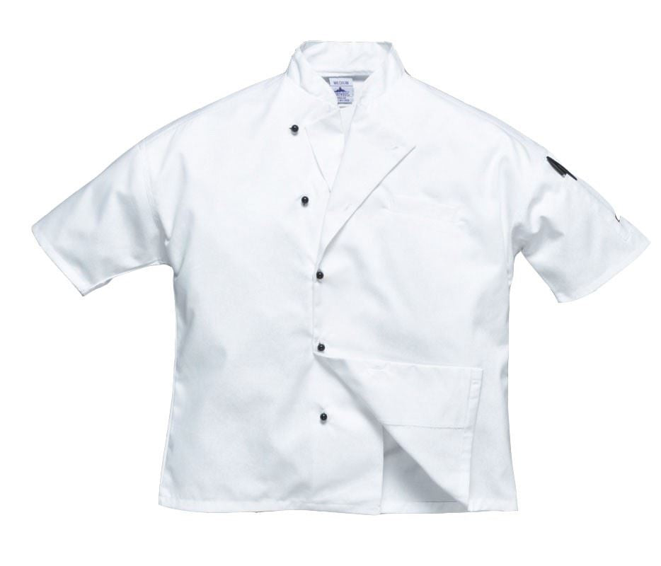 Portwest Cardiff Chef Jacket C731 Short Sleeves Polycotton White
