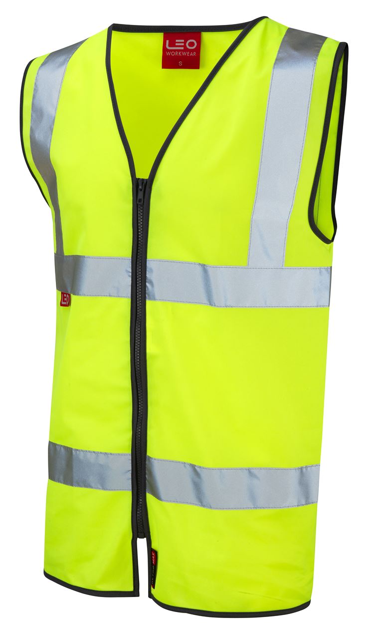 Leo Workwear Huntshaw W07-Y Extra Bright Hi Vis Flame Retardant Zip Waistcoat