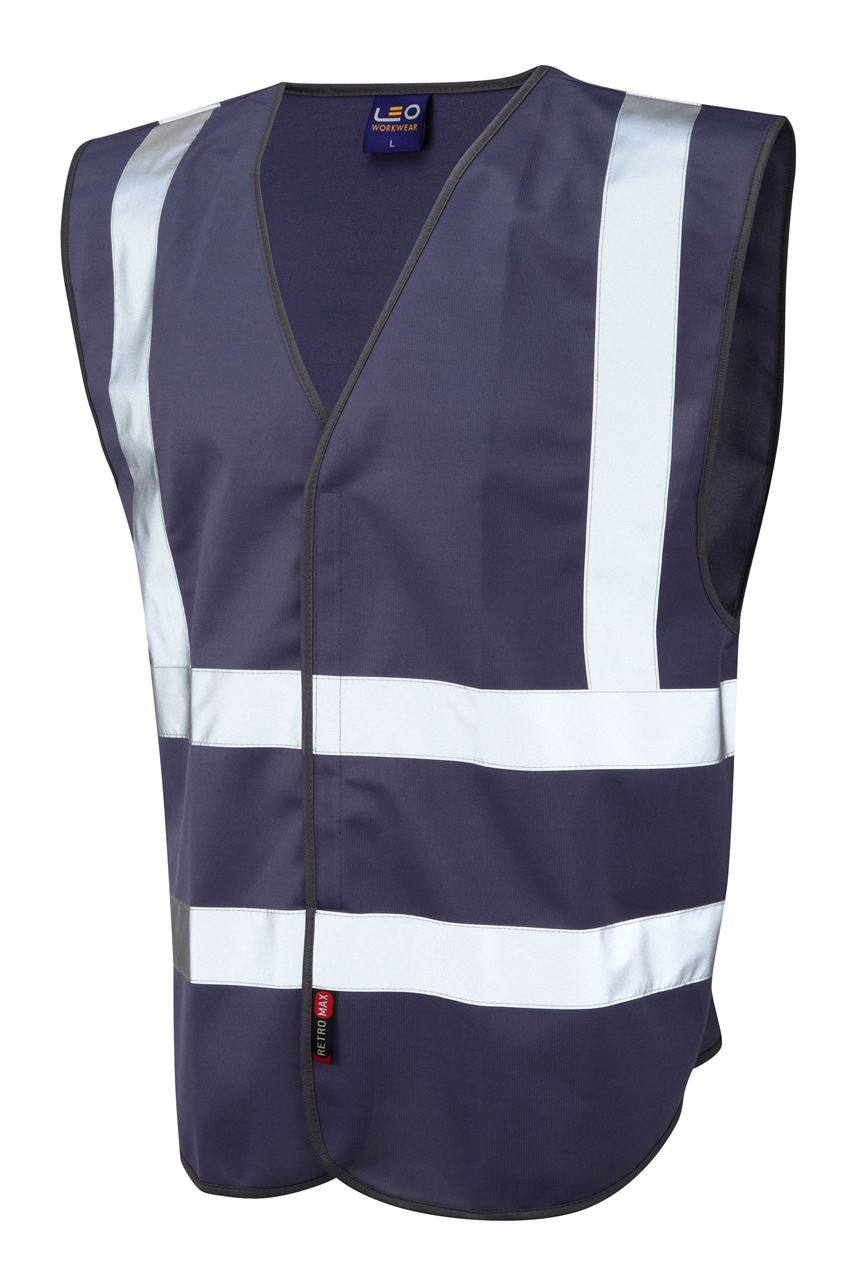 Leo Workwear Pilton W05 Reflective Lightweight Hi-Vis Waistcoat Navy