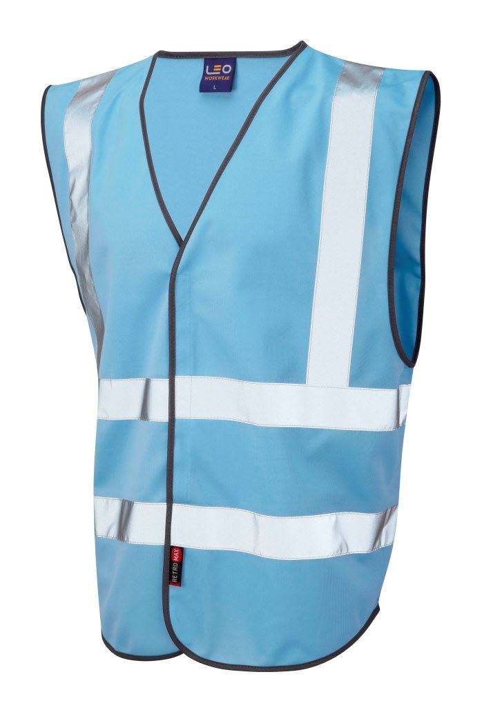 Leo Workwear Pilton W05 Reflective Lightweight Hi-Vis Waistcoat Sky Blue