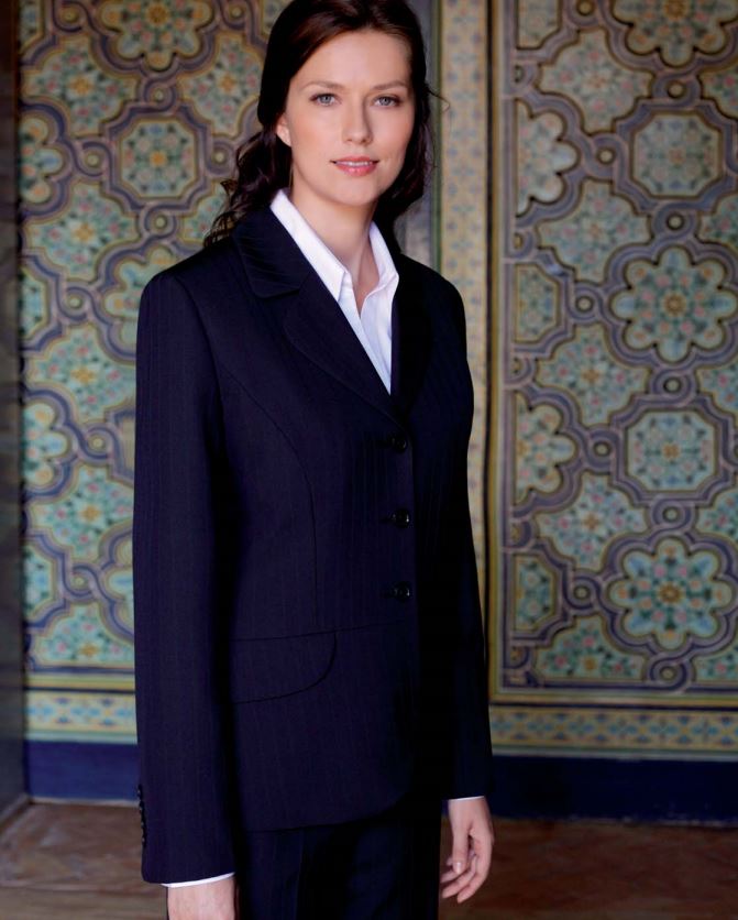 Brook Taverner 2228 Mayfair Classic Fit Ladies Jacket, Size - 12, Navy-Blue Pinstripe