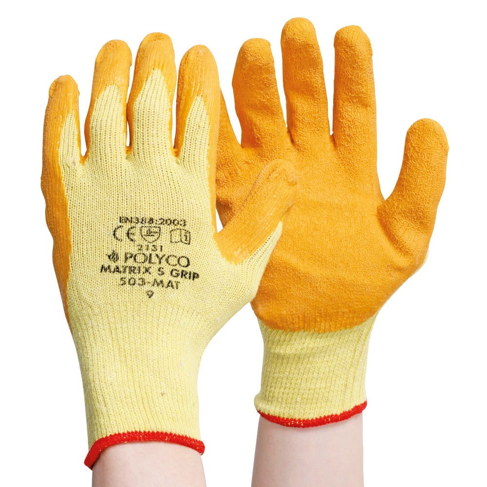 Polyco Matrix S Grip Work Glove Latex Palm Coated Orange