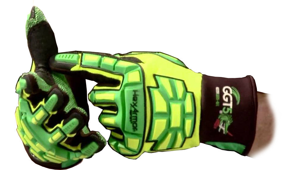 Polyco HexArmor GGT5 Gator Grip 4020 Impact Protection Cut Level-5 Protection Green Work Gloves