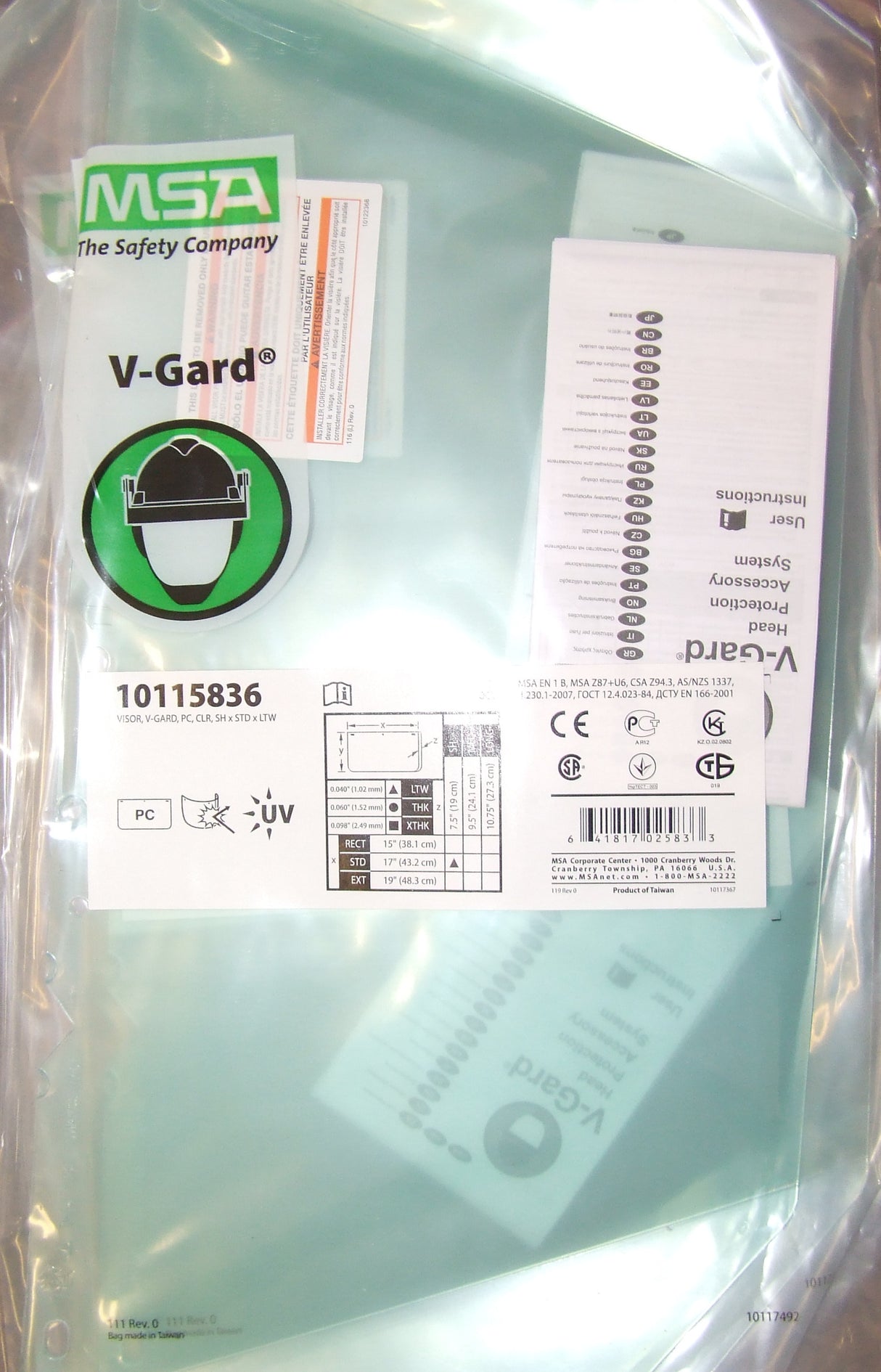 MSA V-Gard Visor Eye Face Protection Polycarbonate Clear