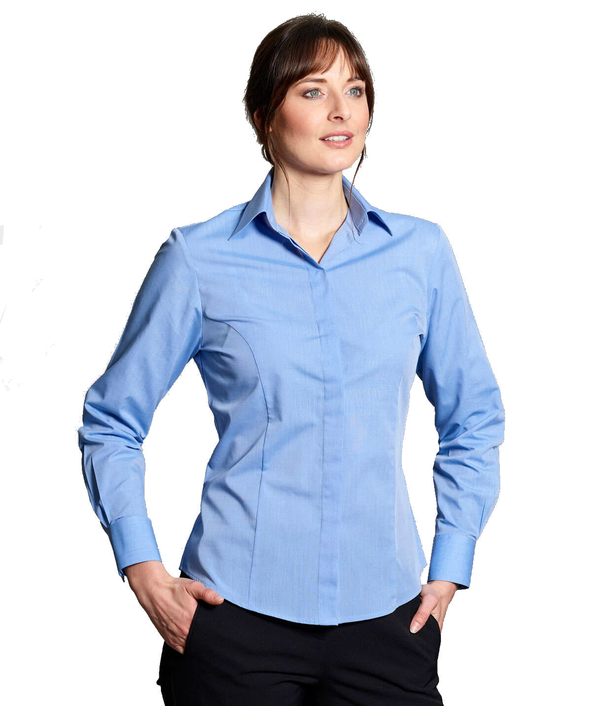 Disley BL931 End To End Polycotton Long Sleeve Light Blue Ladies Blouse