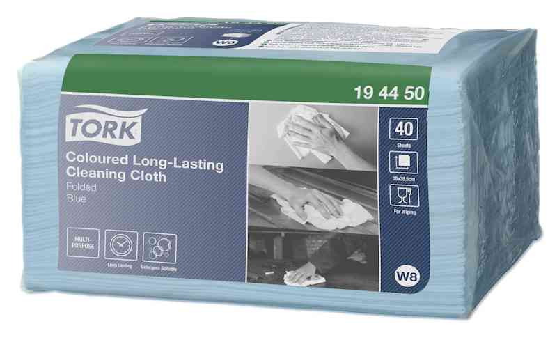 Tork 194450 Blue Long-Lasting Cleaning Cloth Case of 8 x 40 Wipes