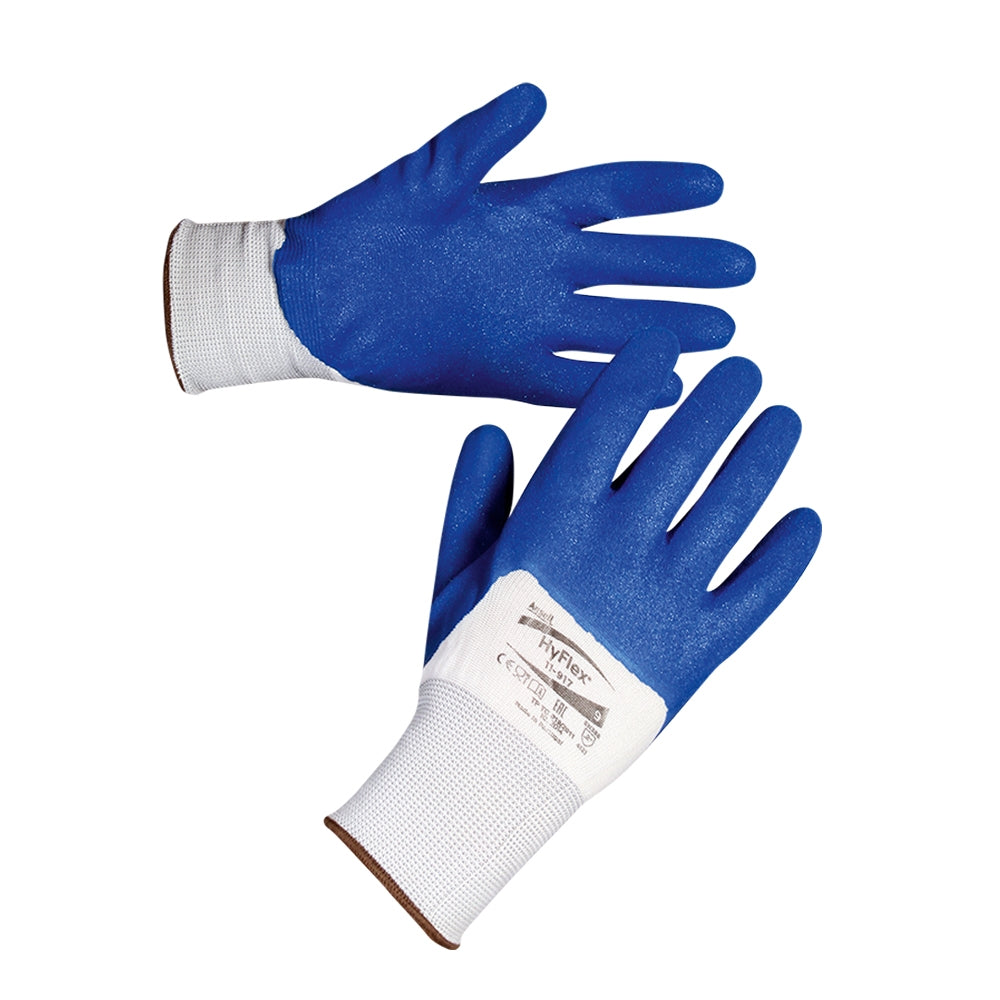 Ansell Hyflex 11-917 Palm & Finger Nitrile Coating Grip Work Gloves Size Large