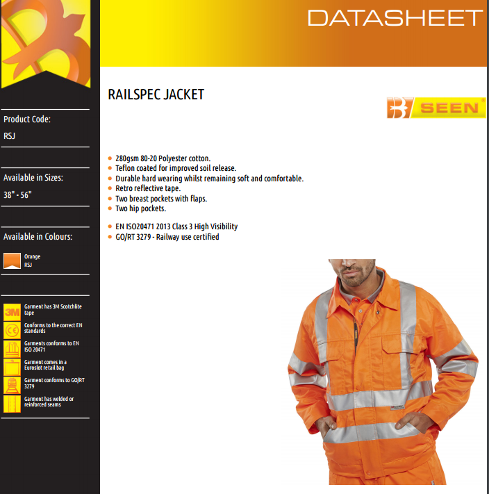 Beeswift RSJ Polycotton Hi Vis Teflon Coated Orange Jacket