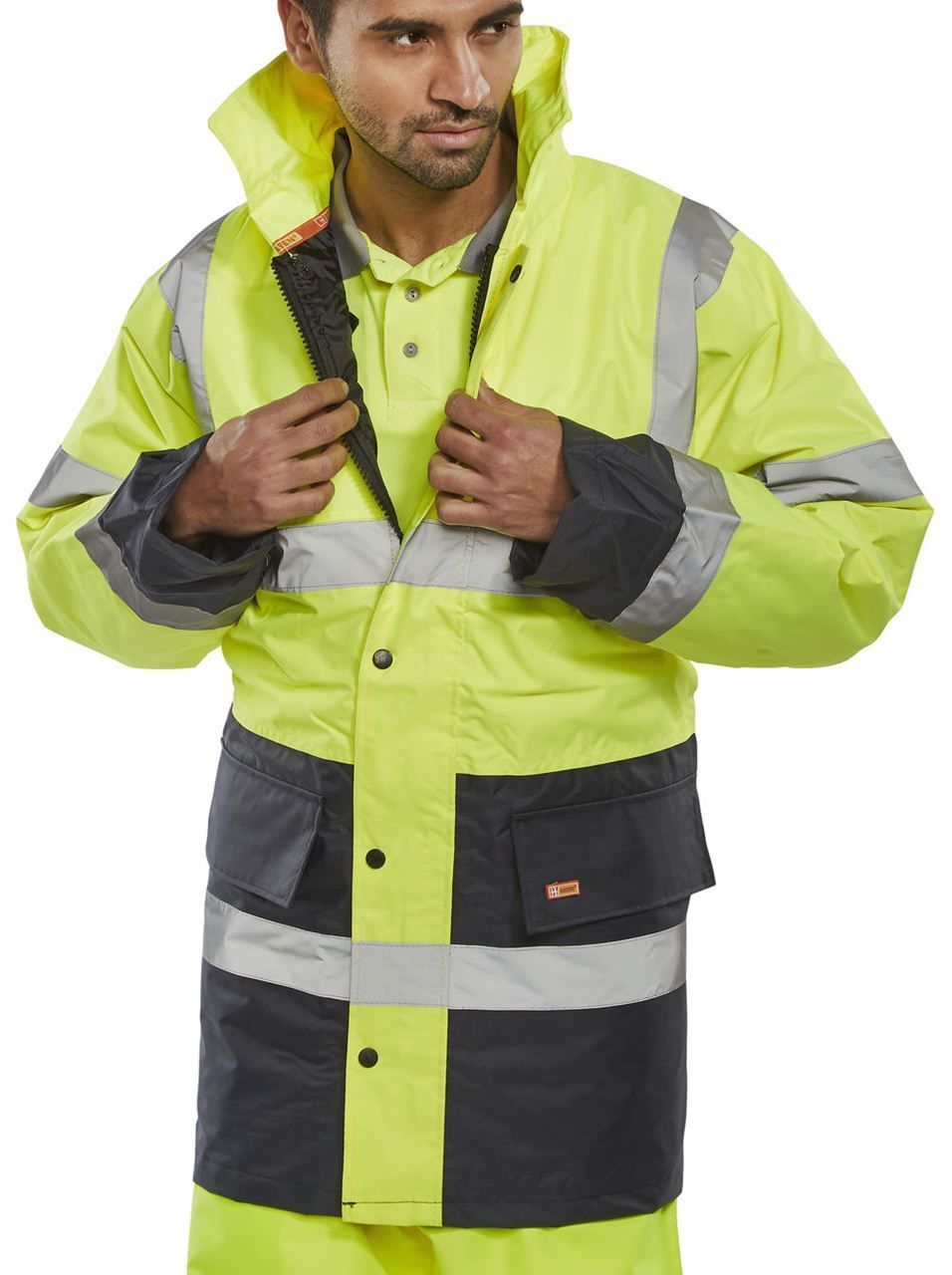 Beeswift TJSTTENGSYN Two Tone Traffic Jacket Waterproof Hi Vis Yellow / Navy