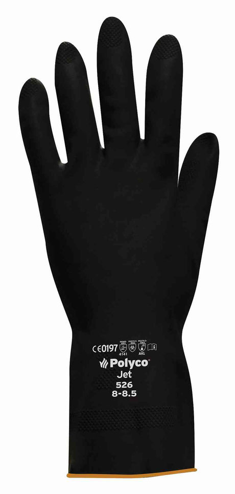 Polyco Jet Heavy Duty Gauntlets Reusable Natural Rubber Black