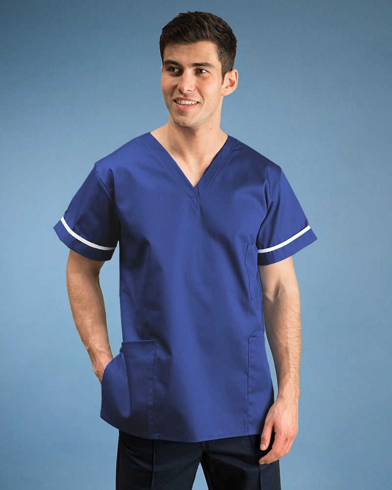 Harveys 630 V-Neck Short Sleeve Royal Blue White Trim Unisex Scrub Tunic, Size - XL