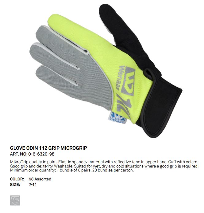 Wenaas W112 Grip+ 6-6320-98 Grey-Hi Vis Yellow Reflective Bands Glove