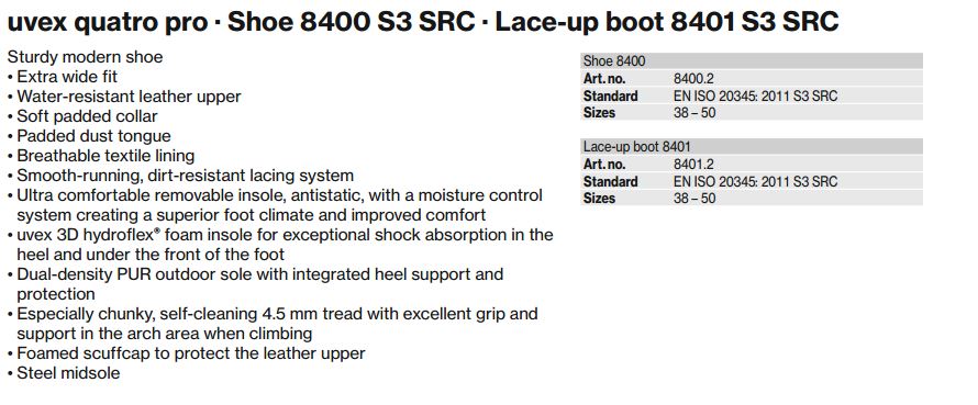 Uvex 8401.2 Quatro Black S3 Safety Boots