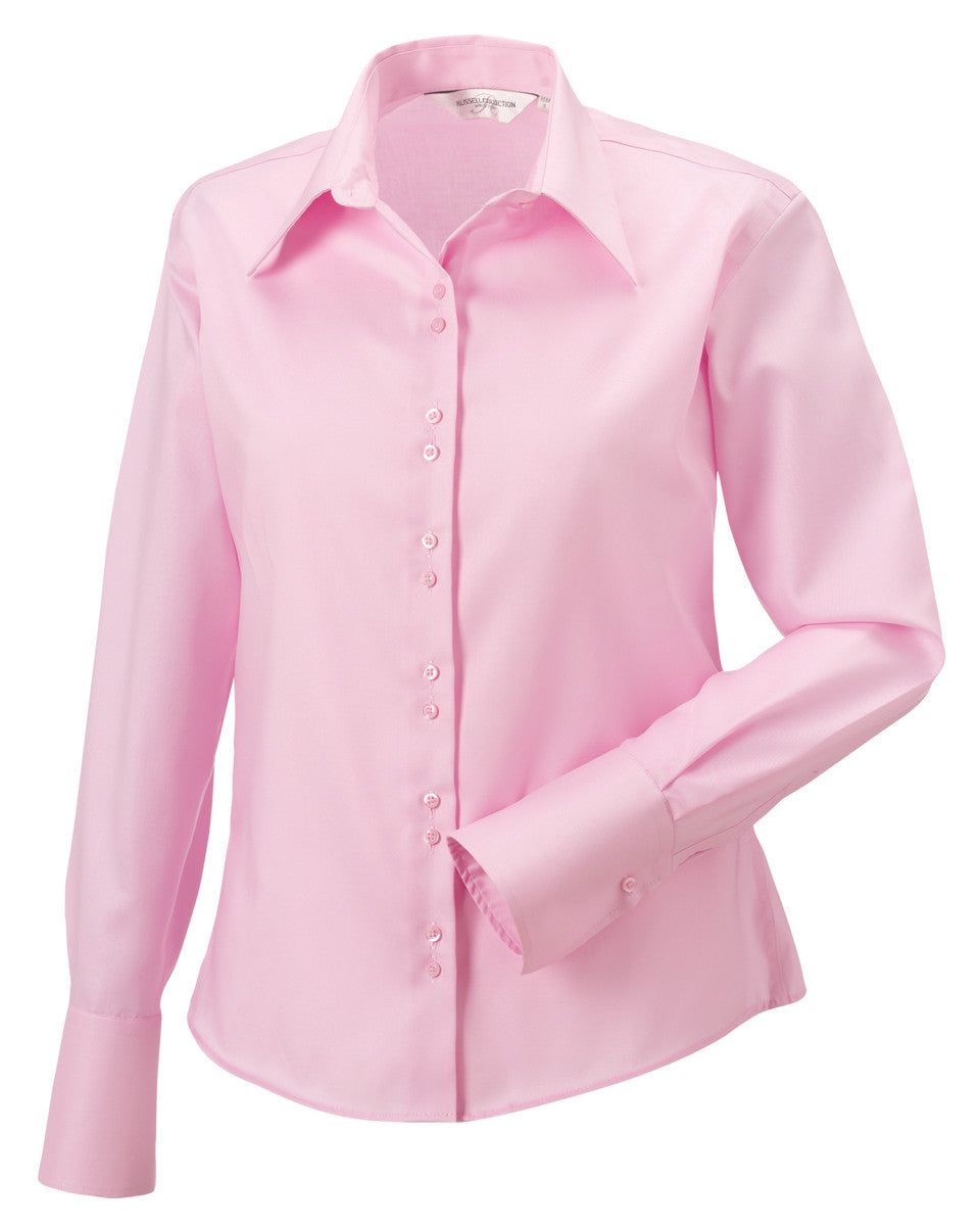 Russell Collection 956F Ladies Shirt Long Sleeve Non-Iron Cotton Pink