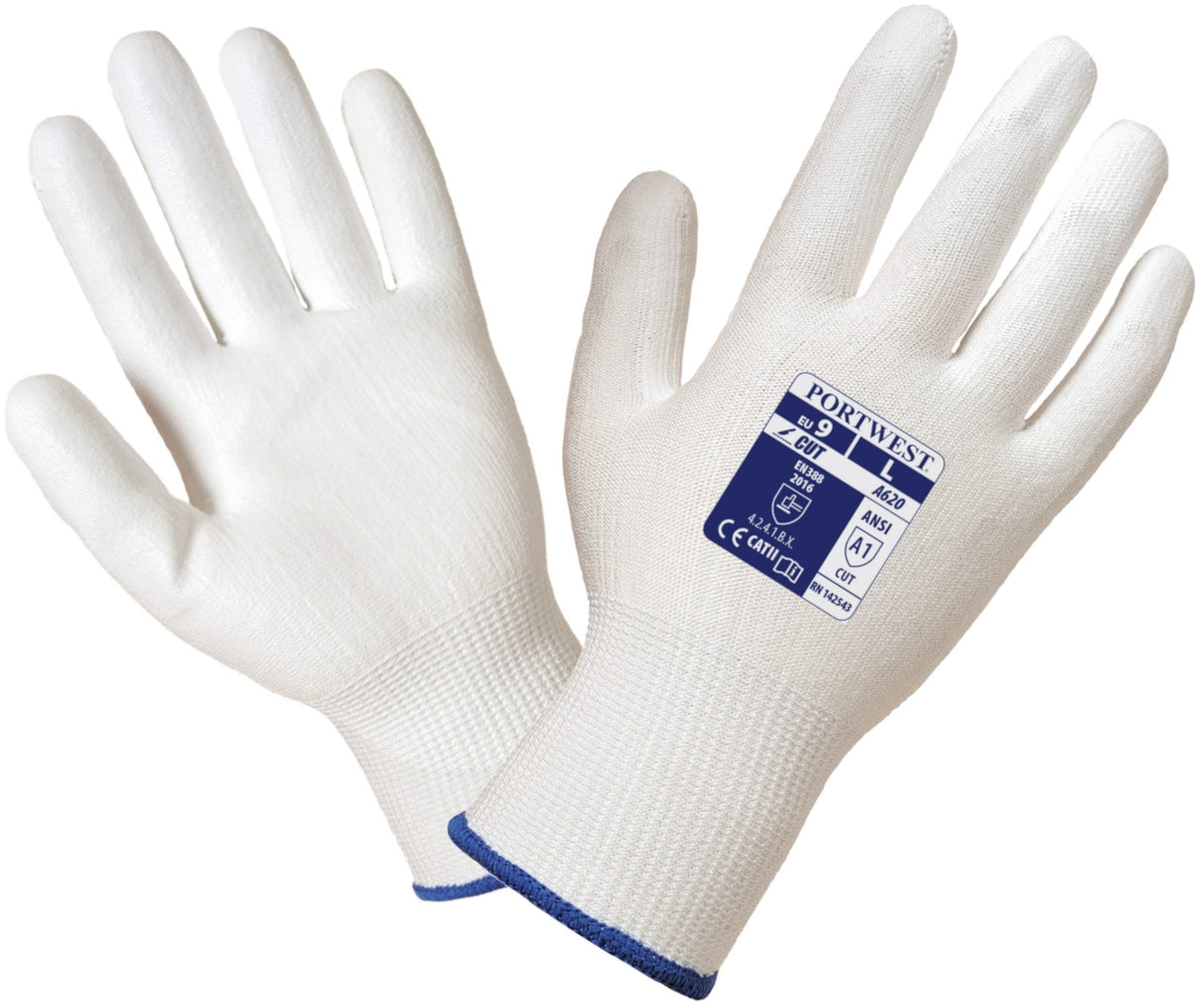 Portwest A620 Work Gloves Cut Resistant Level-3 PU Palm White