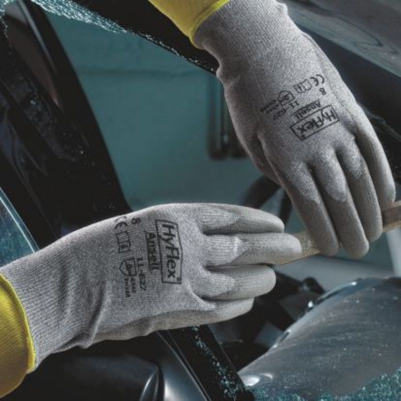 Ansell 11-627 HyFlex Work Gloves Dyneema Level 3Cut Resistant PU Palm Coating