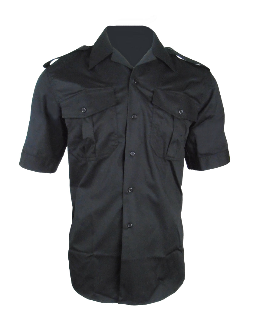Arvello Polycotton Short Sleeves Open Neck Security Uniforms Black Shirt