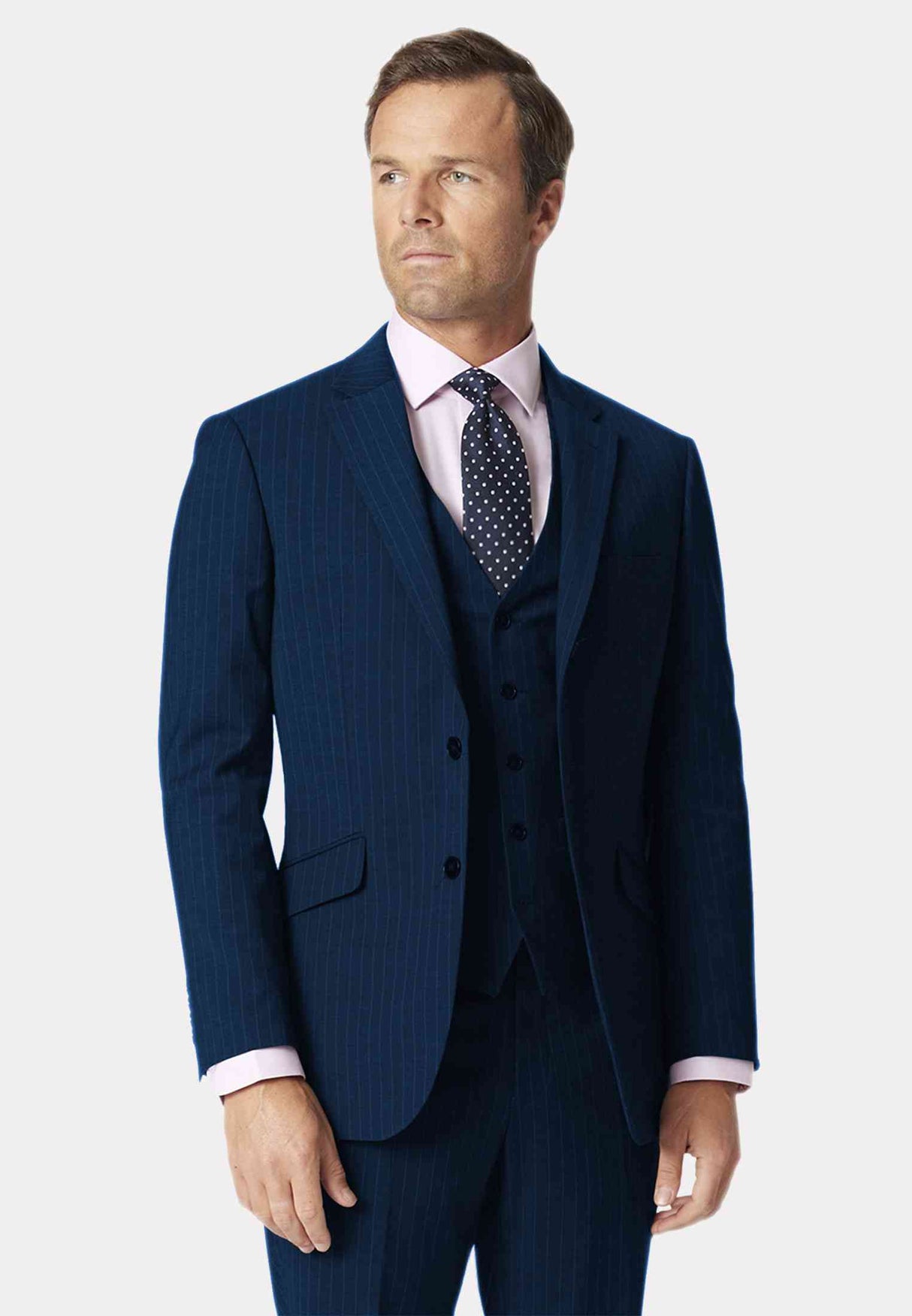 Brook Taverner Avalino Men Suit Jacket Navy Pinstripe 46 Regular