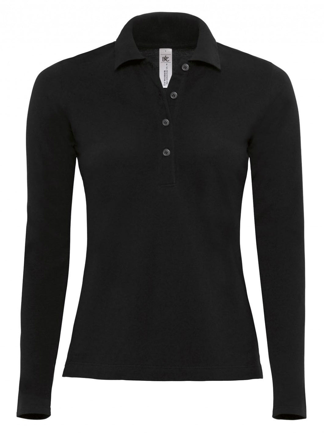 B&C Safran PW456 Pure Long Sleeve 100% Cotton Black Ladies Polo Shirt, Size - XL