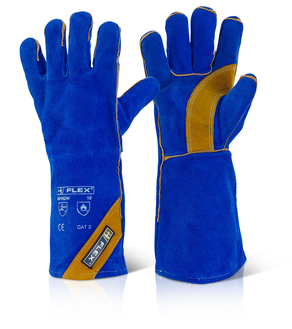 Beeswift BFHQW Men Welding Gauntlets Blue Gold Size 10