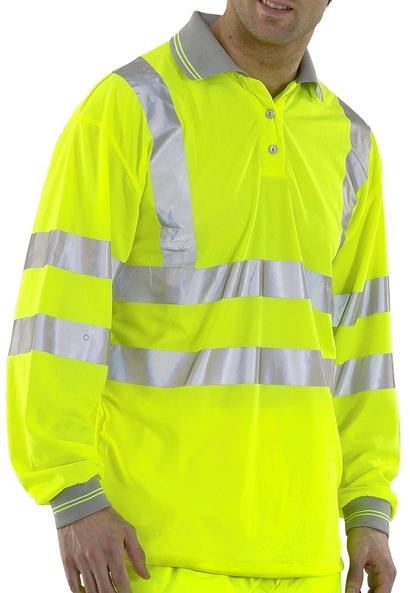 Beeswift Long Sleeve Polyester Reflective Band Safety Work Hi Vis Polo Shirt
