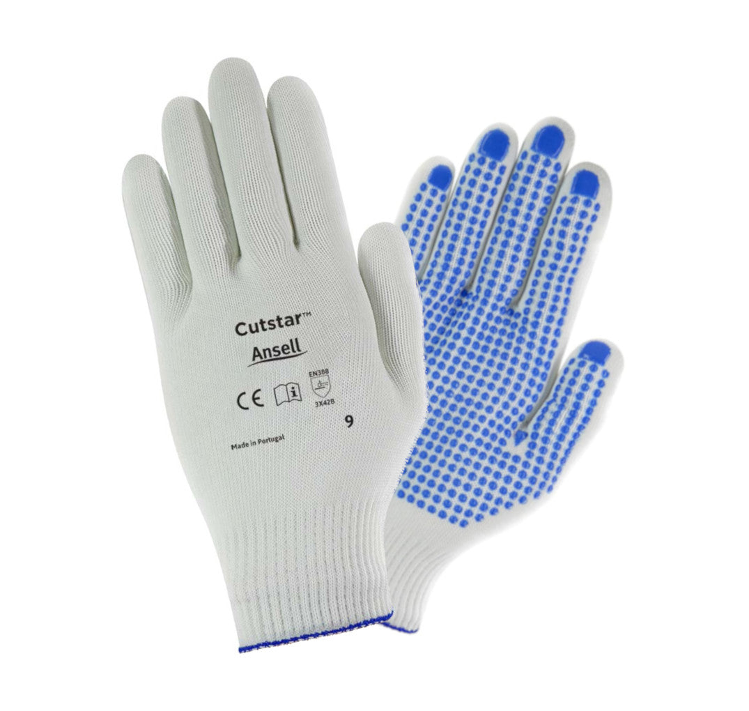 Ansell Cutstar Knitted Cut 4 Resistant Gloves PVC Dots Size 8 Pack of 12