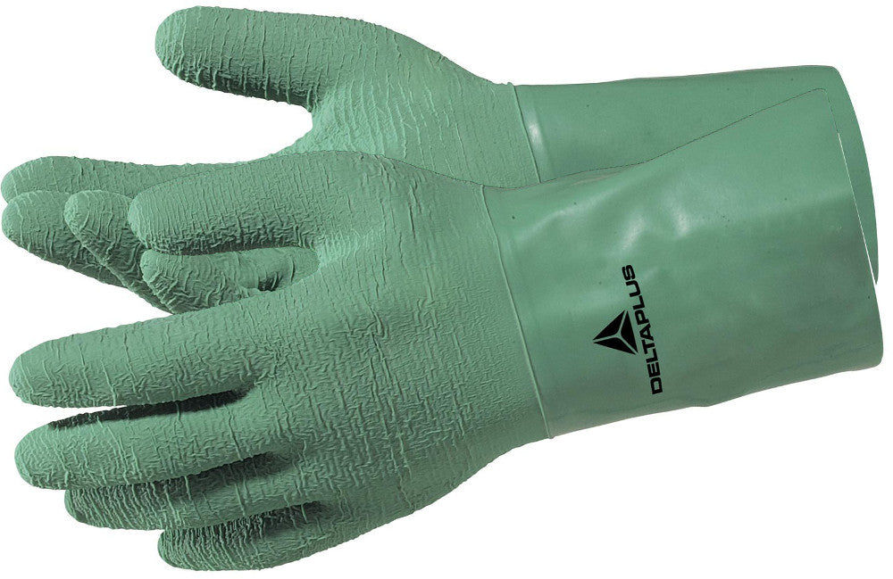 Deltaplus LAT50 Latex Crinkle Finish Green Grip Glove With Gauntlet