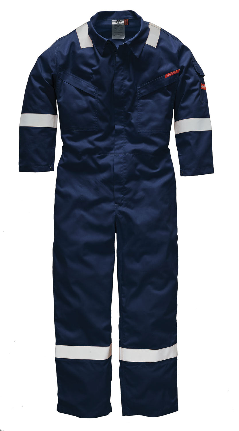 Dickies FR5402 Firechief Hi Vis Flame Retardant Coverall Navy Offshore Boiler Suit