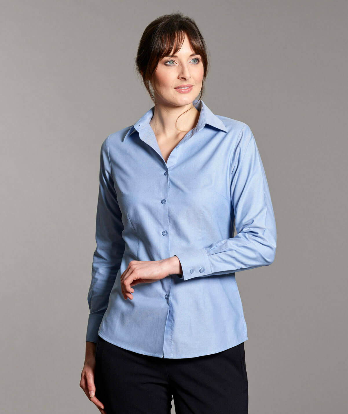 Disley FBL946 Moira Long Sleeve Oxford Blouse - Blue
