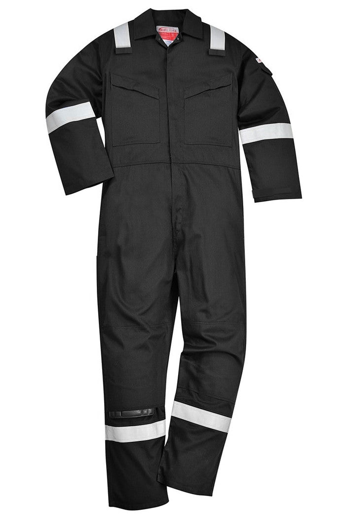 Portwest FR21 Flame Retardant Boiler Suit Hi Vis Bands Anti-Static Coverall Black