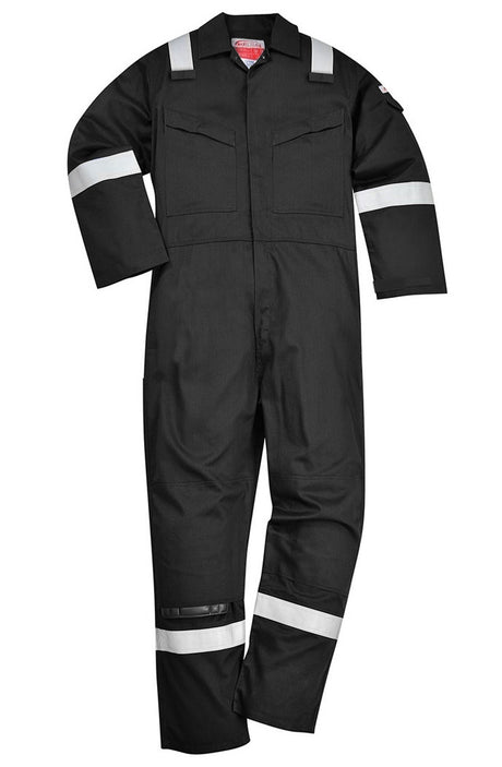 Portwest FR21 Flame Retardant Boiler Suit Hi Vis Bands Anti-Static Coverall Black