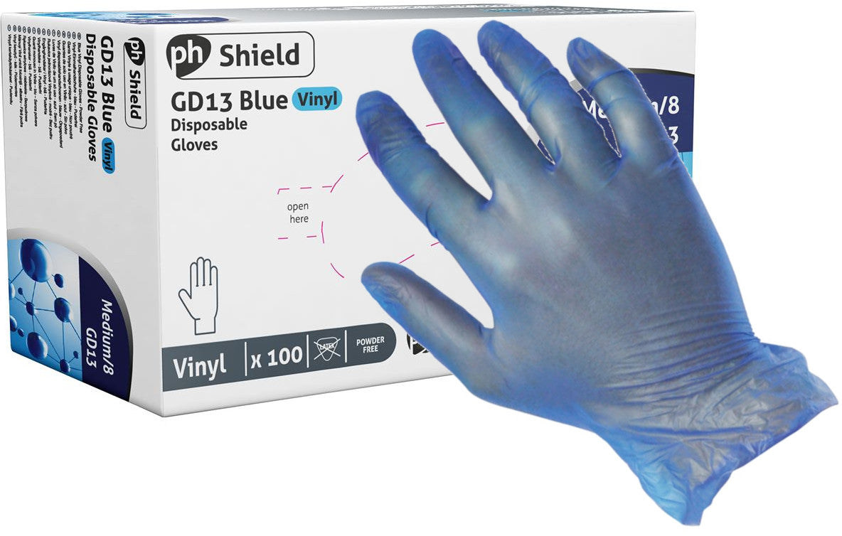 Polyco GD13 Vinyl Disposable Gloves Powder Free Blue Size L