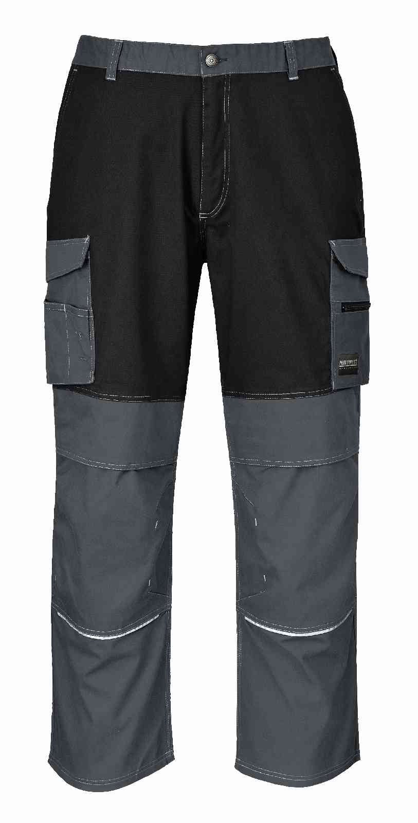 Portwest KS13 Granite Polycotton Cargo Trousers Knee Pad Pockets Grey/Black