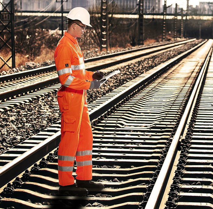 Mascot Utah 00419-860-14 Hi Vis Reflective Bands Orange Boilersuit with Kneepad Pockets, Size - 44"