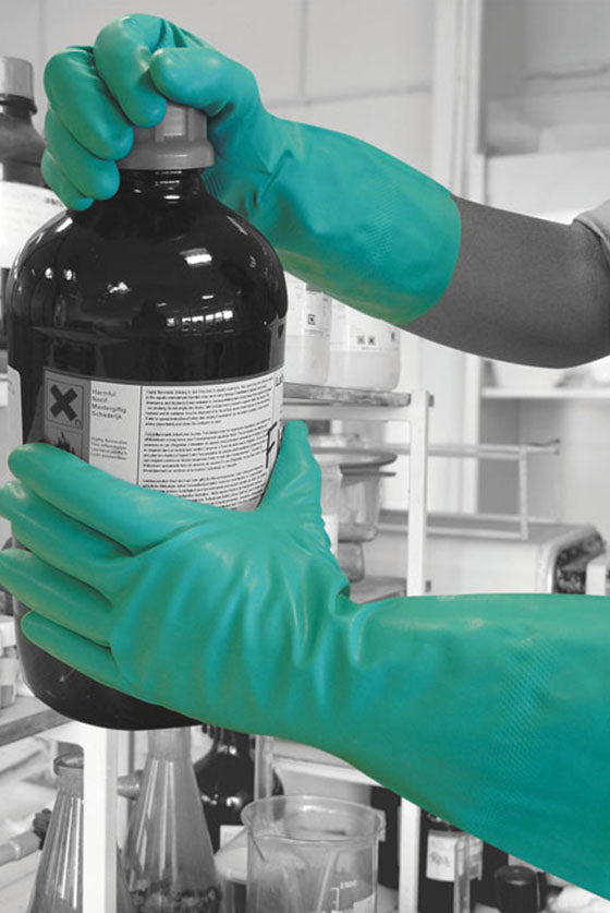 Polyco 27-MAT Matrix Nitri-Chem Nitrile Chemical Resistant Flock Lined Safety Gauntlets