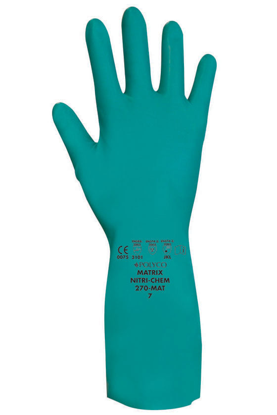 Polyco 27-MAT Matrix Nitri-Chem Nitrile Chemical Resistant Flock Lined Safety Gauntlets
