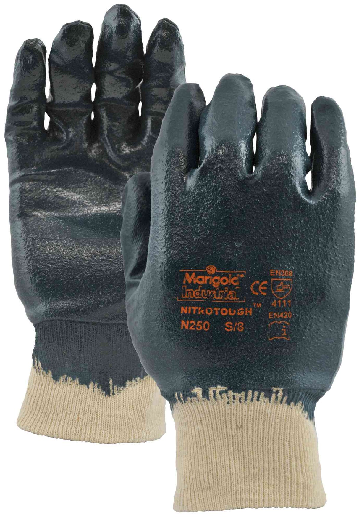 Marigold Industrial Nitrotough N250B Nitrile Full Coated Work Gloves, Size - 7