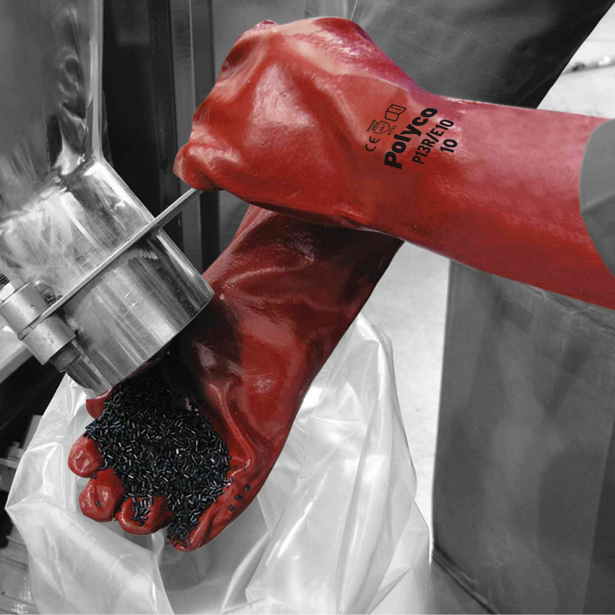 Polyco Polygen Plus™ Red PVC Chemical Resistant Gauntlets 27cm Size 10