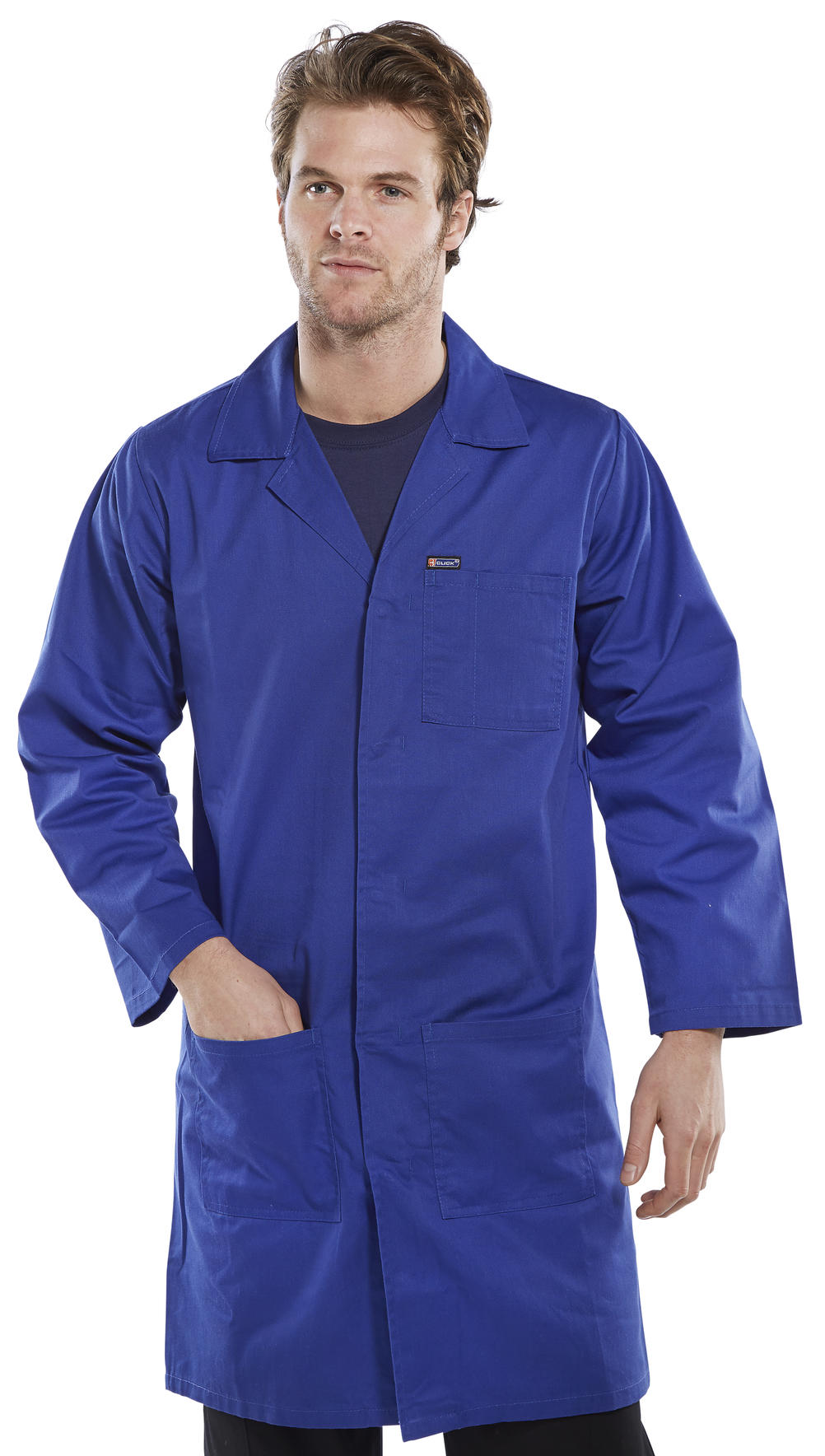 Beeswift PCWC Mens Warehouse Coat 100% Polycotton Stud Closure Uniforms Royal Blue