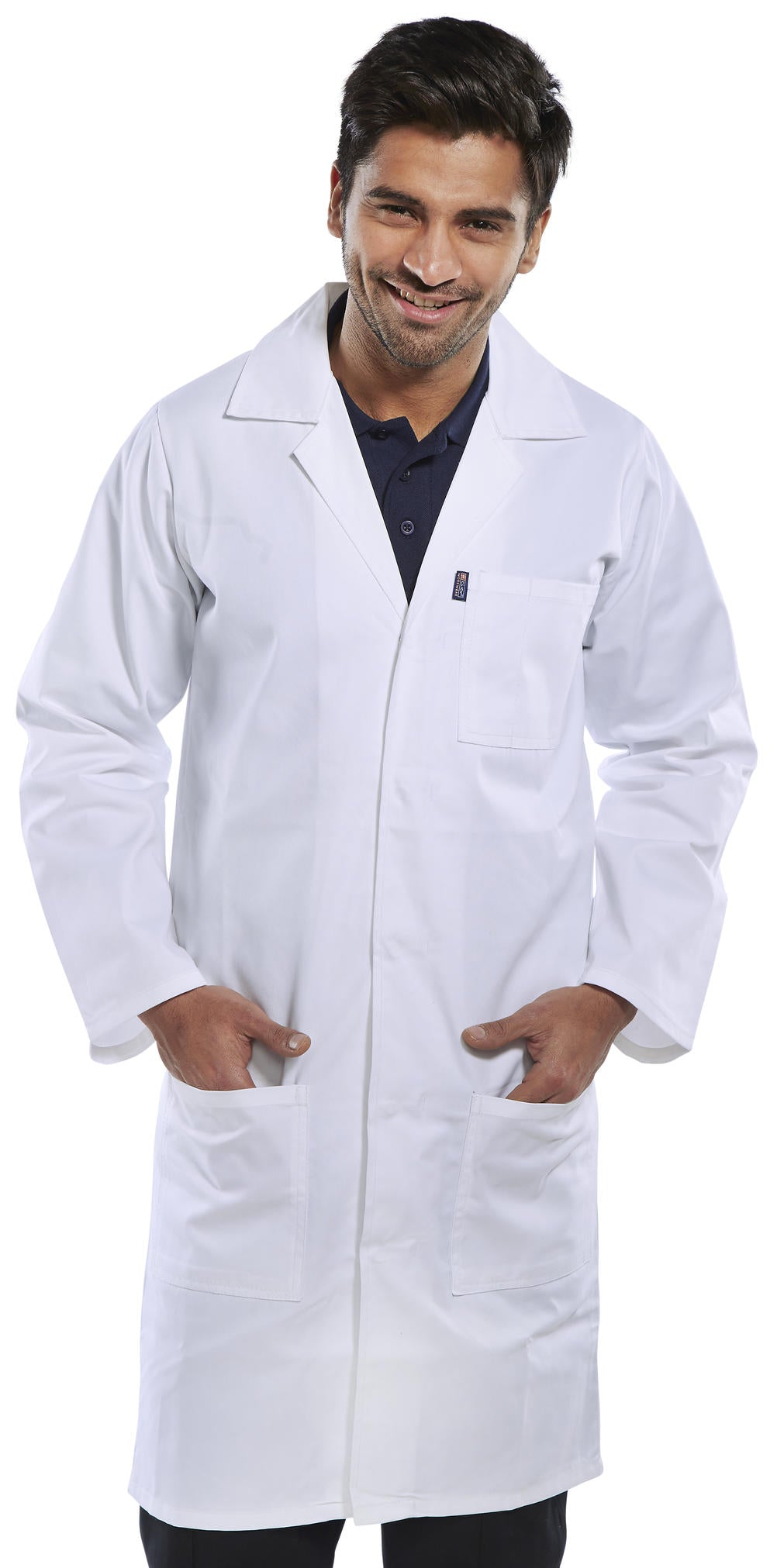 Beeswift PCWC Mens Warehouse Coat 100% Polycotton Stud Closure Uniforms Workwear White