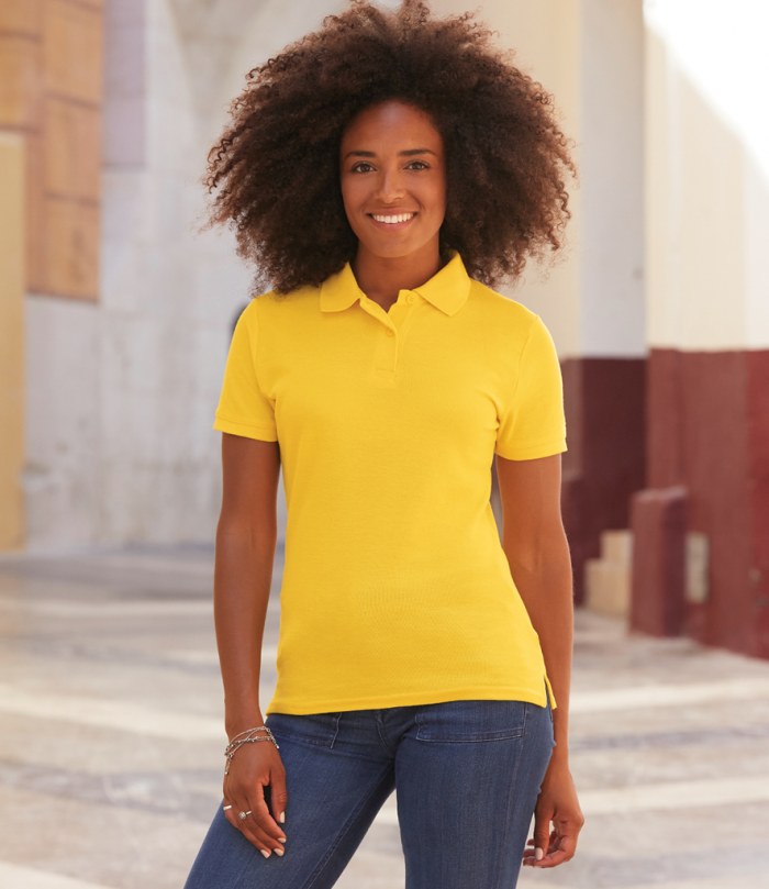 Fruit of the Loom SS86 Ladies Polo Shirt Short Sleeve Polycotton Yellow, Size - Large