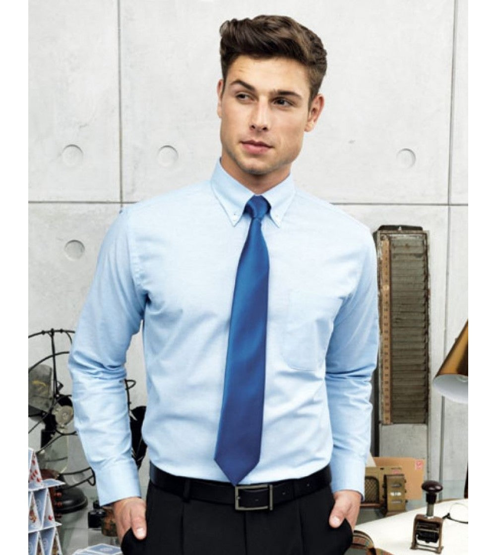 Premier PR230 Long Sleeve Button Down Polycotton Light Blue Oxford Shirt, Size - 16"