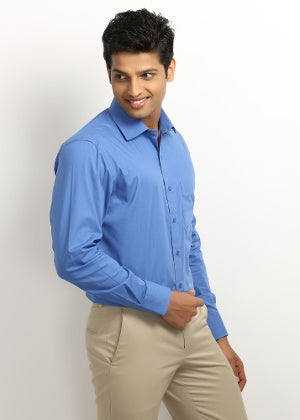 Peter England Men Long Sleeve Formal Shirt Blue