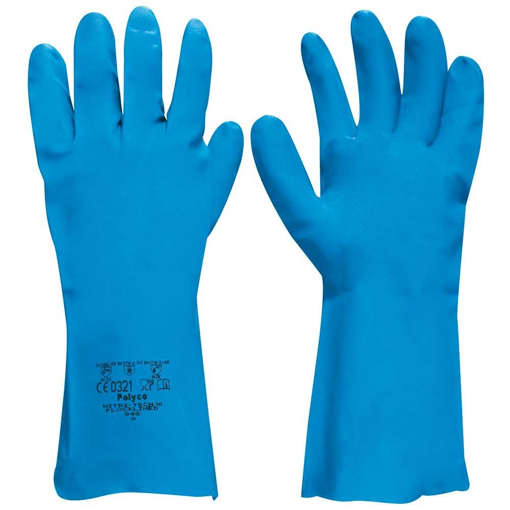 Polyco Nitri-Tech III Flock Lined Blue Nitrile Synthetic Rubber Glove