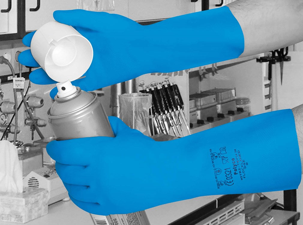 Polyco Nitri-Tech III Flock Lined Blue Nitrile Synthetic Rubber Glove