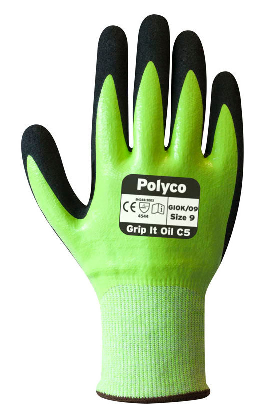 Polyco Grip It Oil C5 Men Work Gloves Cut 5 Resistant GIOK