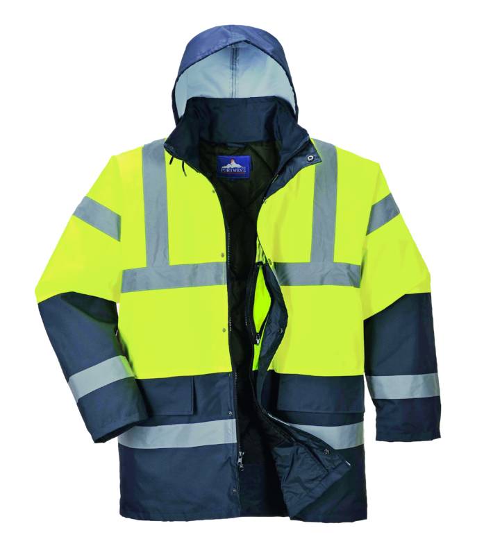 Portwest S466 Men Hi Vis Contrast Traffic Jacket Waterproof Yellow Navy