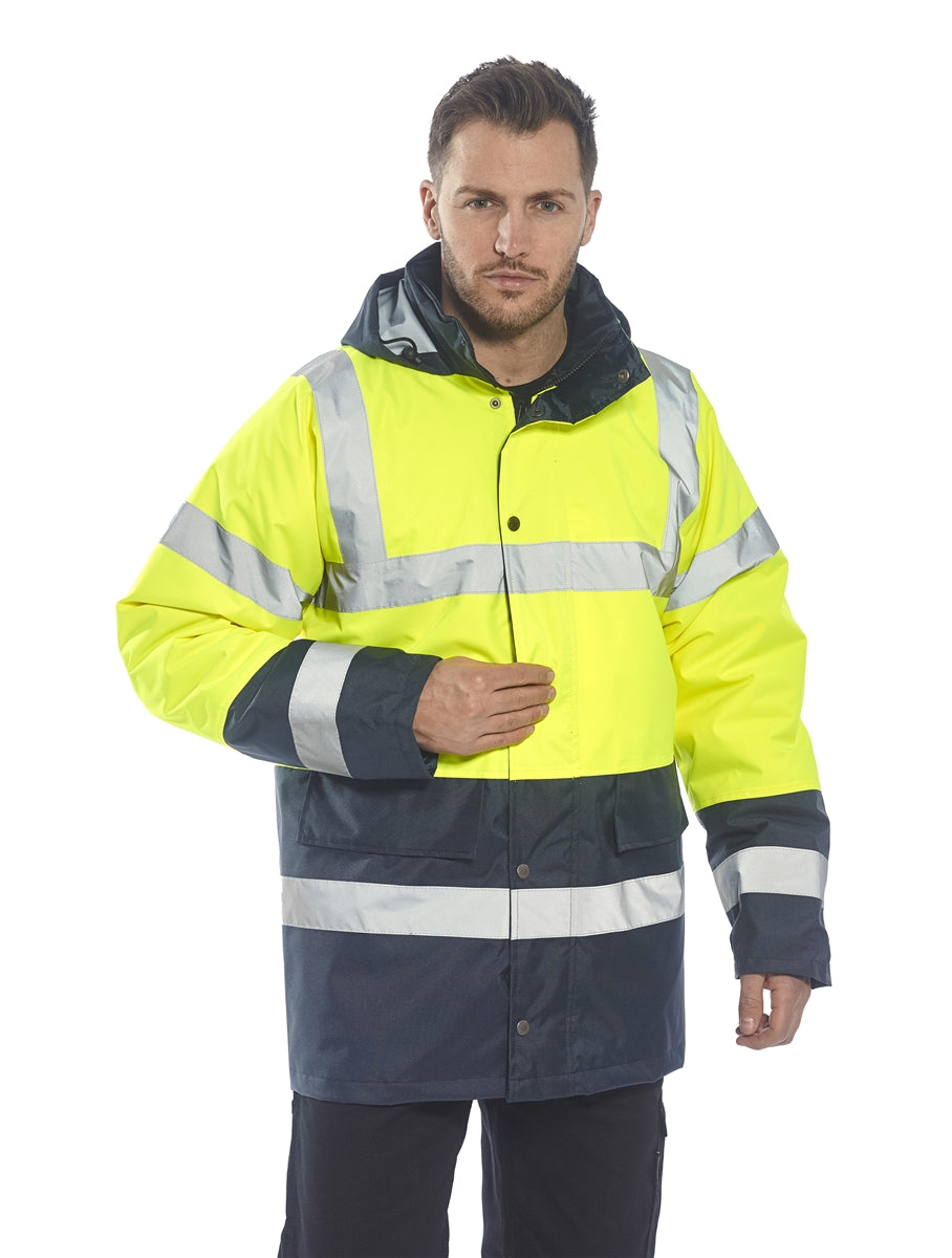 Portwest S466 Men Hi Vis Contrast Traffic Jacket Waterproof Yellow Navy