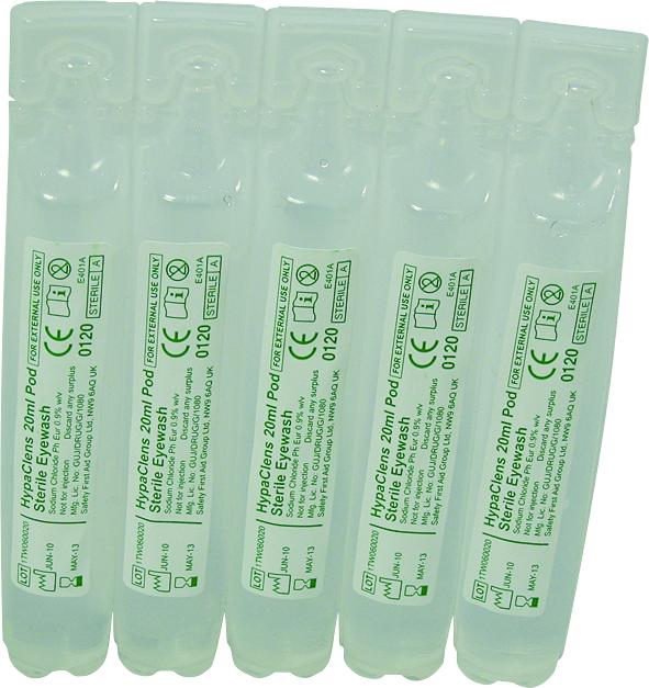 HypaClens Eyewash Pods 20ml 0.9% Sterile Saline Solution Emergency Eye Care Box of 25